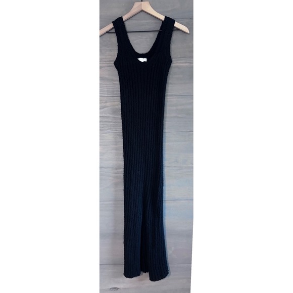 All Row Heavy Knit Ribbed Cotton Dress Midi Black Slit Size Small Chunky Sweater - Picture 3 of 6
